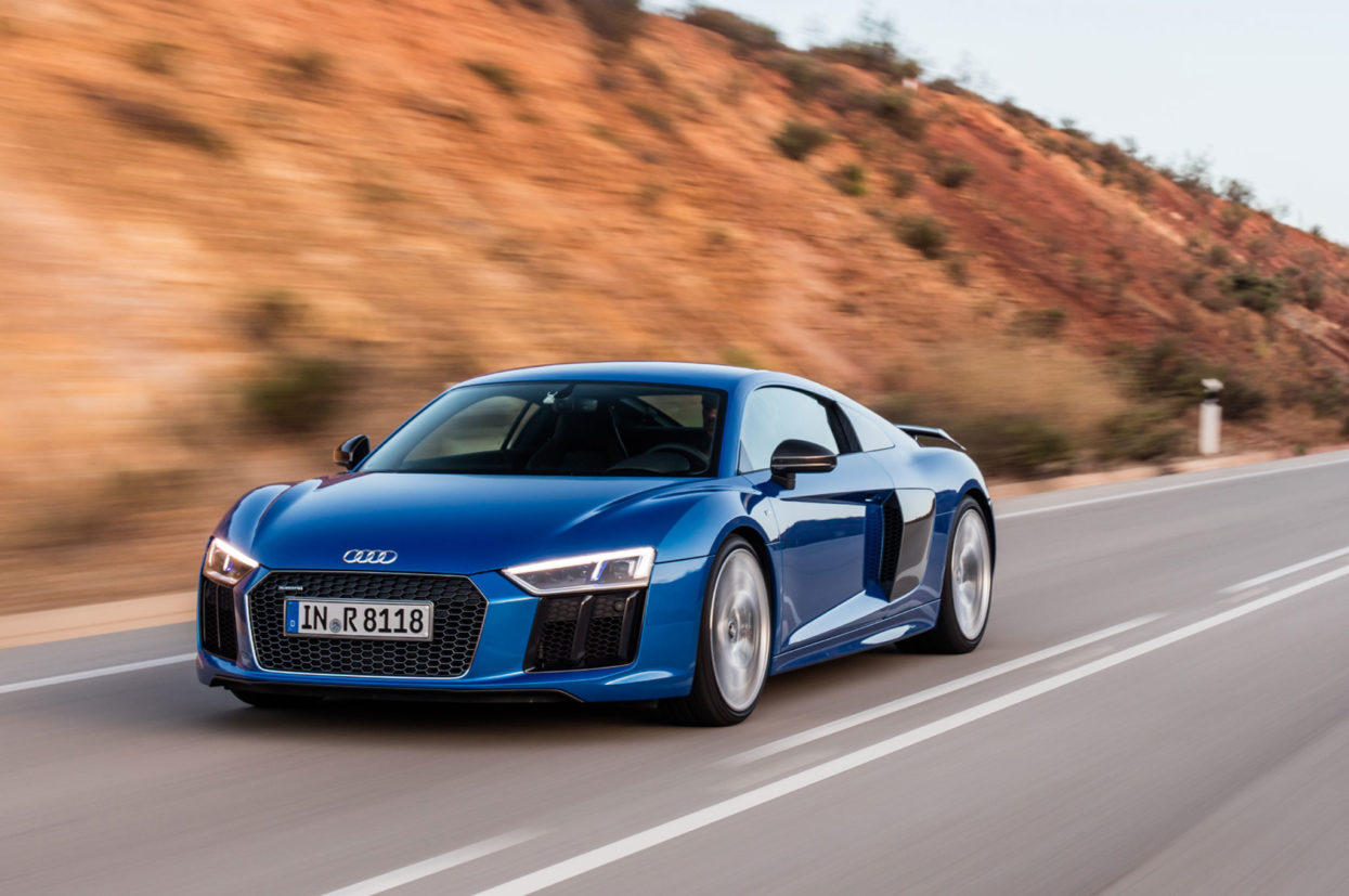 2017 Audi R8 V10 Plus front three quarter in motion 02
