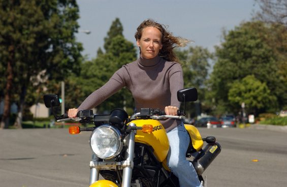 tisha johnson on her bike outside vmcc 2004