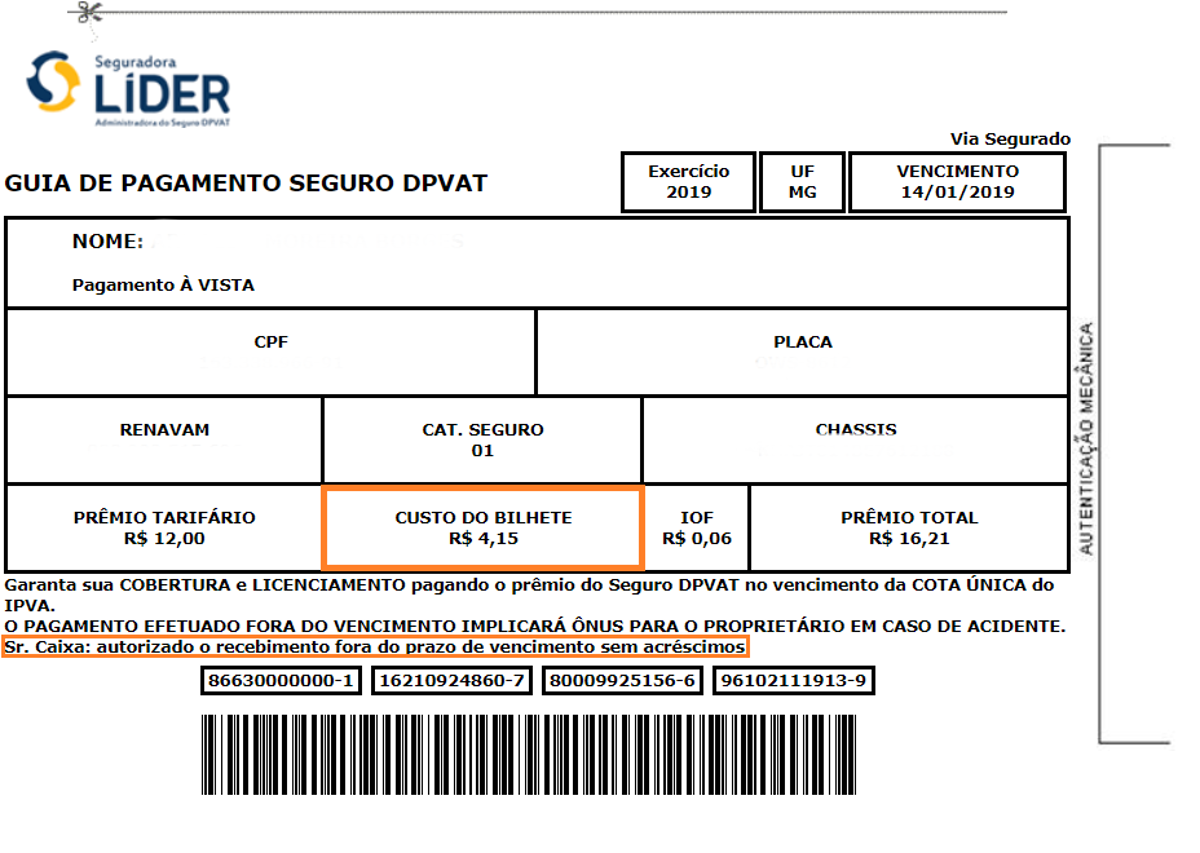 Saiba o que significa e para que serve o custo bilhete, uma das taxas presentes no valor do Seguro DPVAT. Valor não é referente à geração boleto.