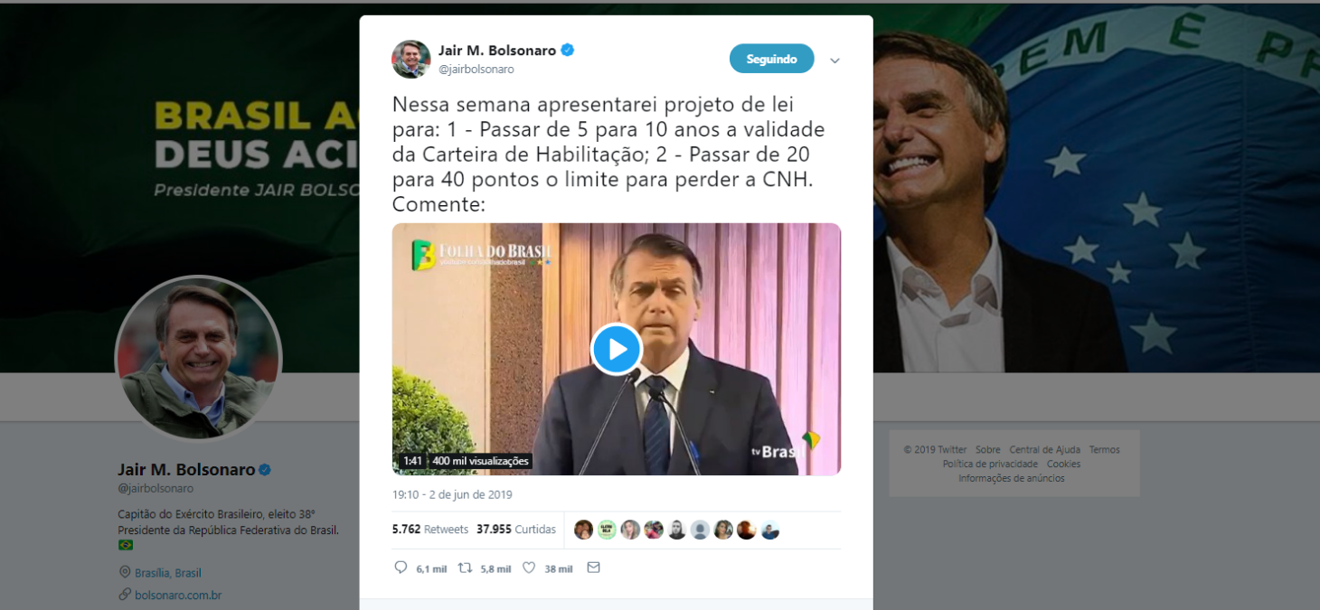 tuite bolsonado sobre limite de pontos da cnh tuite bolsonado sobre limite de pontos da cnh