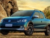 volkswagen saveiro cross cabine dupla azul de frente
