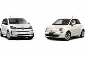 fotomontagem vw volkswagenup fiat 500 lado lado