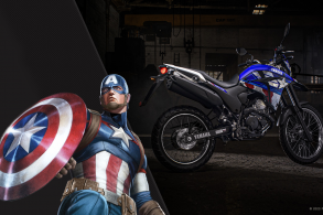 edicao especial yamaha lander 250 ao lado do capitao america
