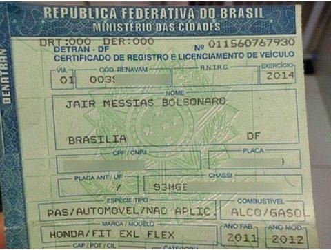 documento honda fit nome bolsonaro