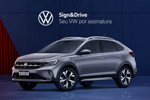 volkswagen nivus prata visto de lado em propaganda de carros por assinatura