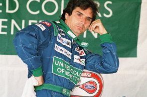 nelson piquet com macacao da equipe benetton