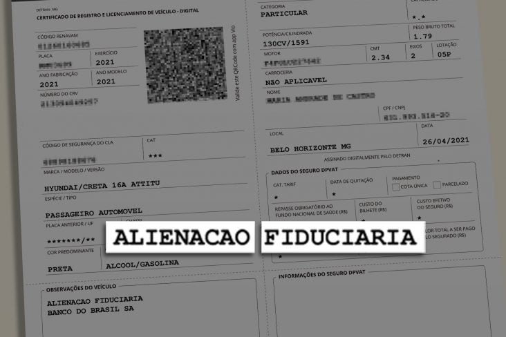 documento de carro crlv com termo alienacao fiduciaria destacado