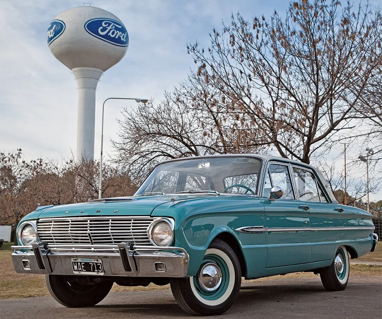 ford falcon 1963 azul e branco de frente na argentina