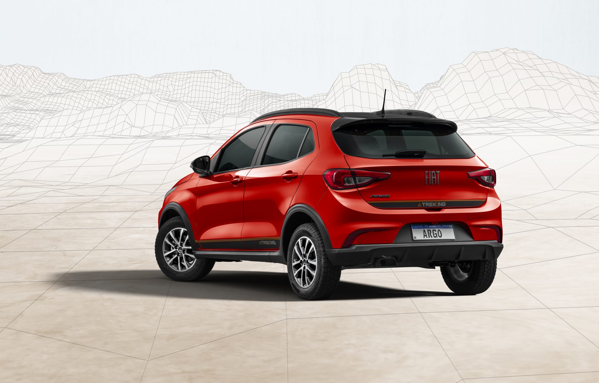 fiat argo trekking 1 3 2023 vermelho traseira parado em estudio 2