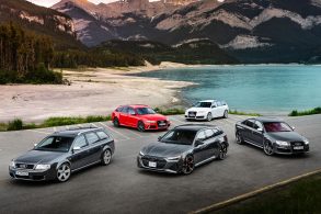 todas as geracoes da audi rs6 avant paradas proximas a um lago