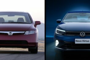 honda civic 2008 ao lado de volkswagen virtus 2023