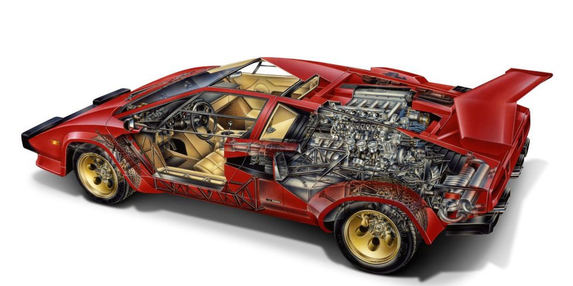 lamborghini countach ilustracao partes internas cutway