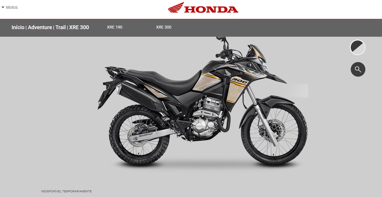 Site da Honda com XRE 300 indisponível