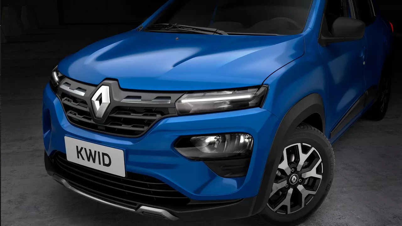 detalhe grade renault kwid azul