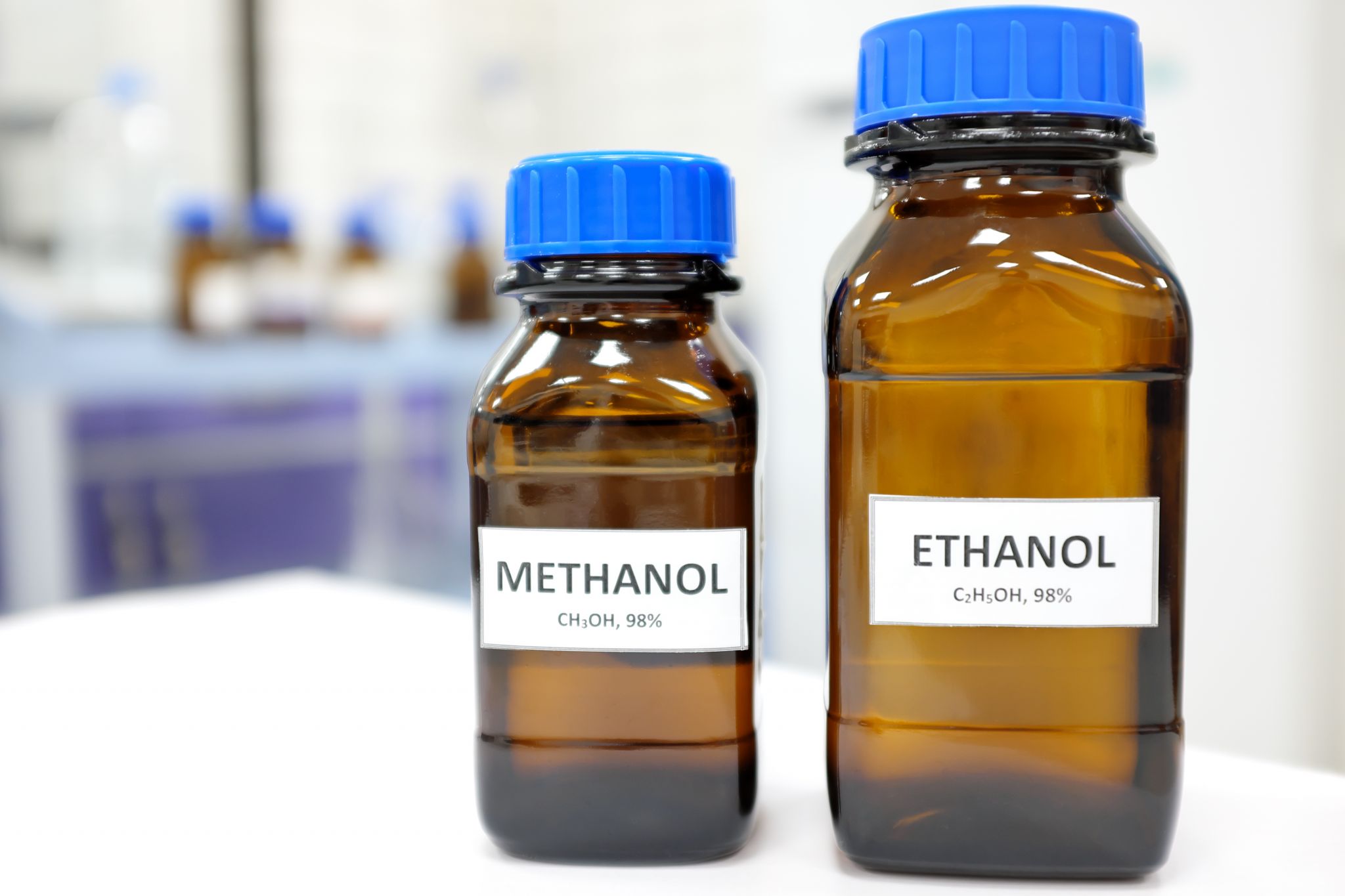 fracos de metanol e etanol