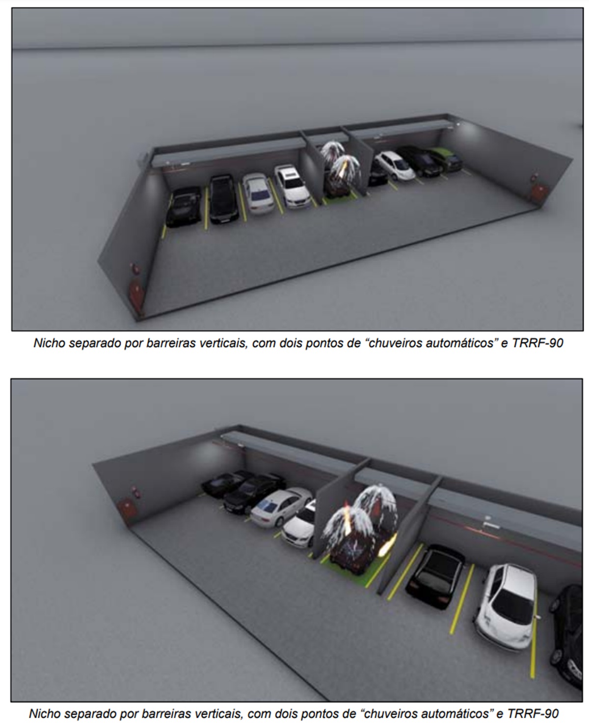vagas com barreira e sistema anti incendio para carros eletricos