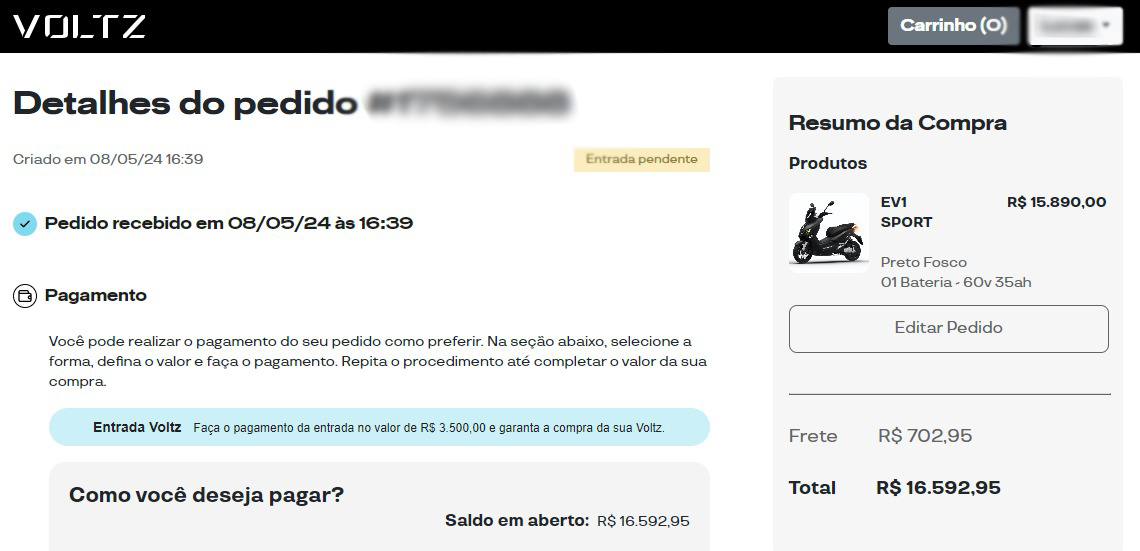 recibo de compra de uma moto voltz 1