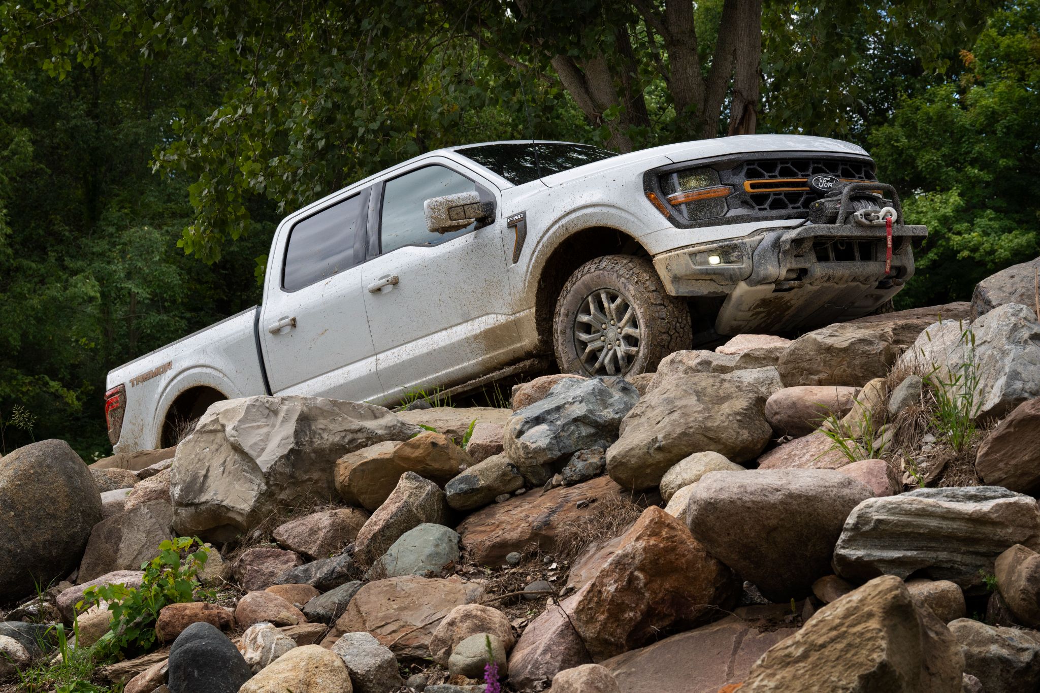 ford f 150 tremor supercrew 2024 branca frente subindo pedras