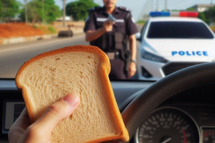 motorista com pao de forma na mao alcool