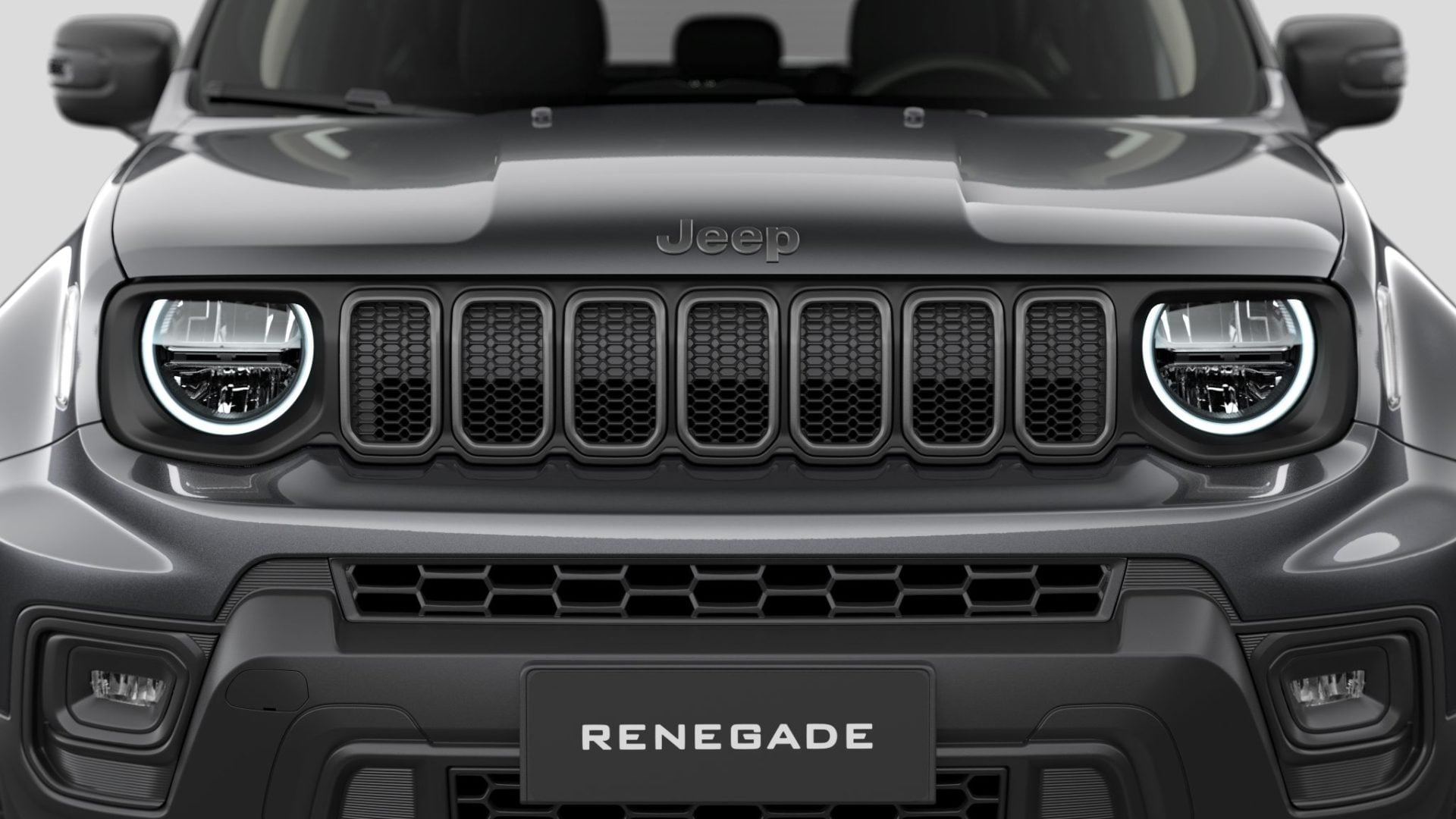 Jeep Renegade Altitude 2025 cinza granite crystal detalhe dianteira grade