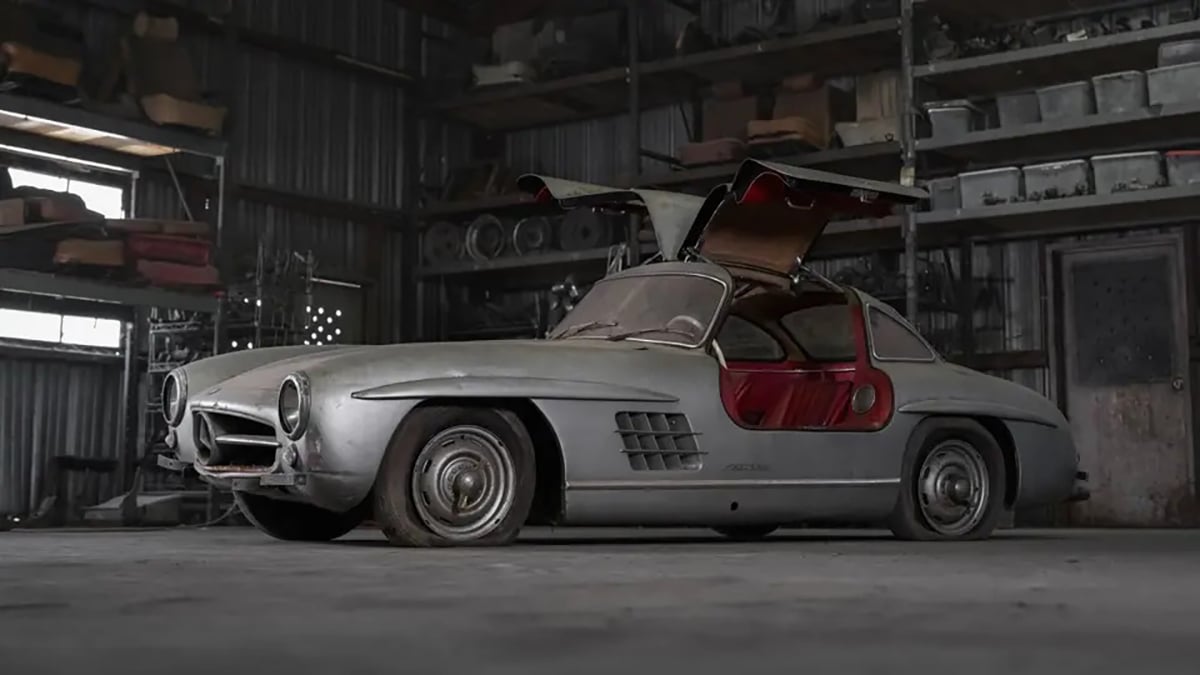 Mercedes Benz 300 SL carroceria em alumínio leilão ferro velho rudi klein