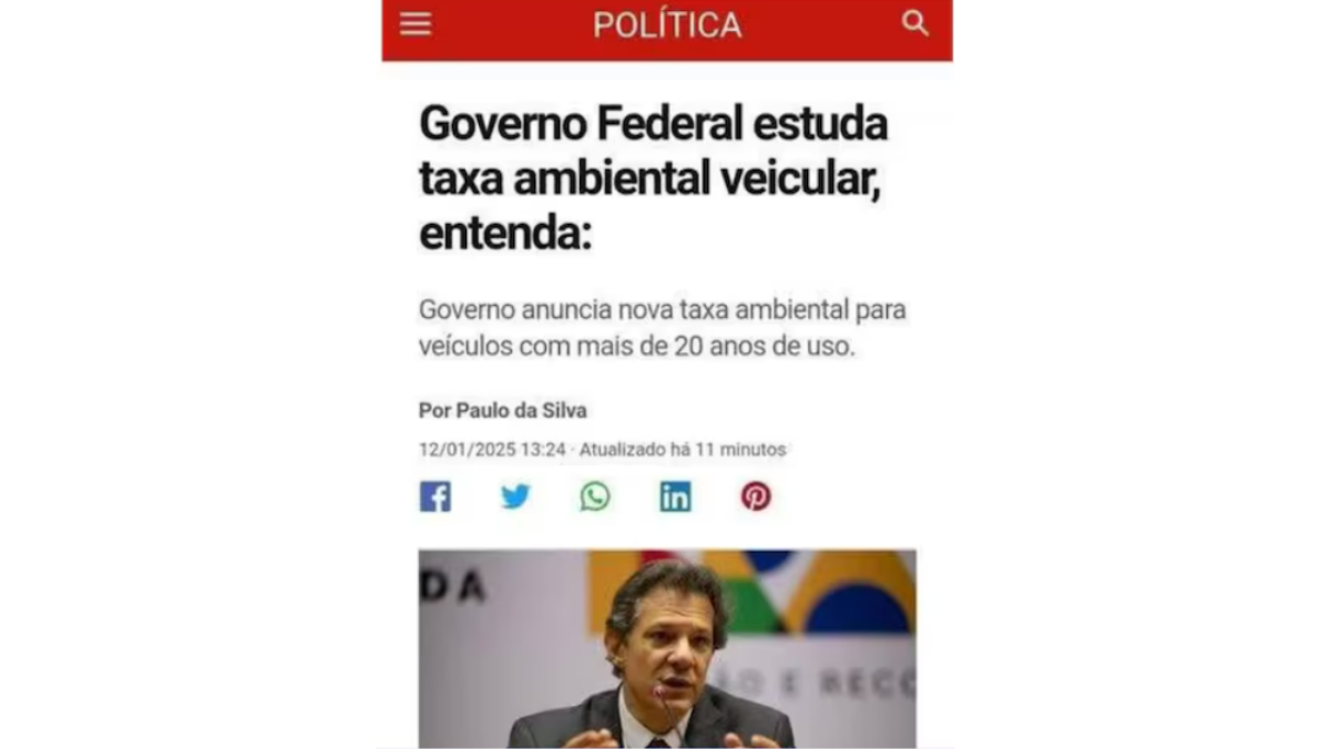 FAKE NEWS Haddad desmente informação sobre taxa ambiental para veículos com mais de 20 anos