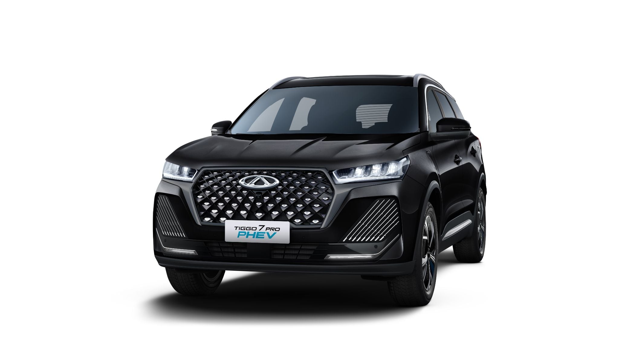 Caoa Chery Tiggo 7 Pro Plug in Hybrid 2025 preto frente parado Caoa Chery Tiggo 7 Pro Plug in Hybrid 2025 preto frente parado