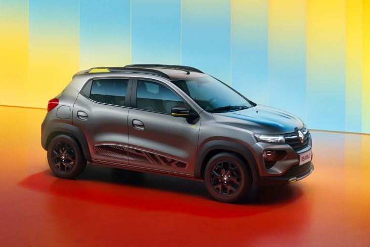 Renault Kwid Outsider 2026 cinza cassiopée frente parado