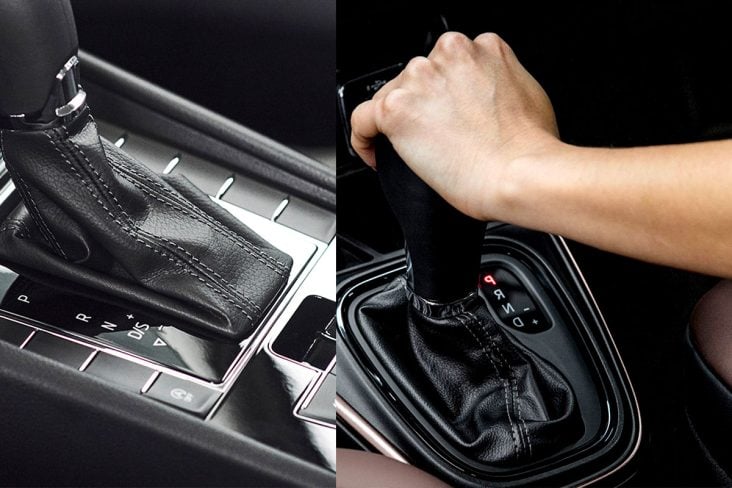 Câmbio carro automático montagem com duas cenas de cambio, uma com mao e outra sem. Câmbio de dupla embreagem