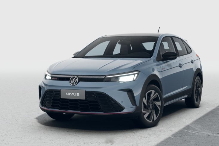 Volkswagen Nivus GTS 2026 azul Titan frente com rodas de 17 polegadas