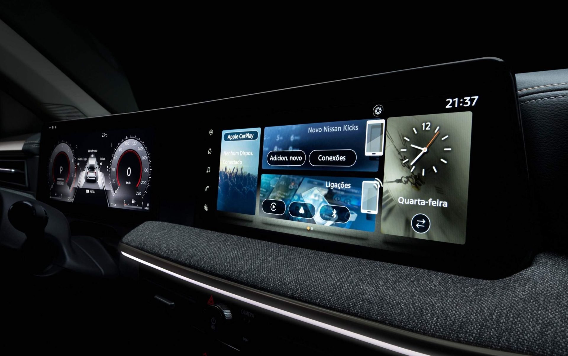 Nissan Kicks 2026 teaser interior central multimídia