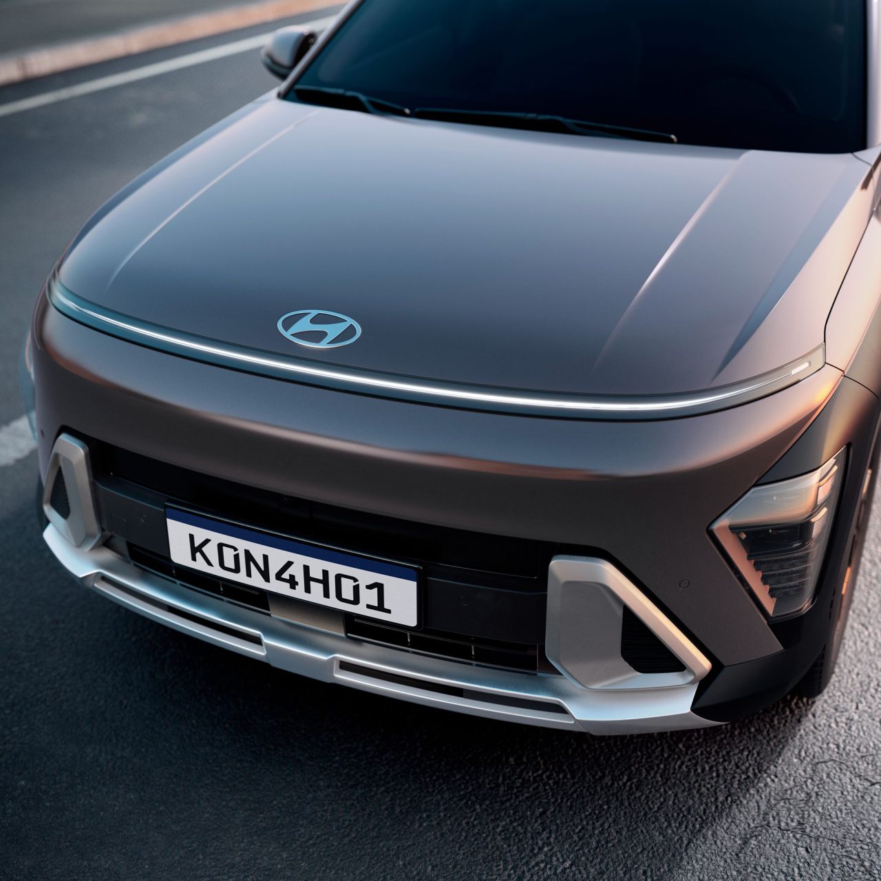 Hyundai Kona Hybrid 2026 cinza pérola detalhe frente