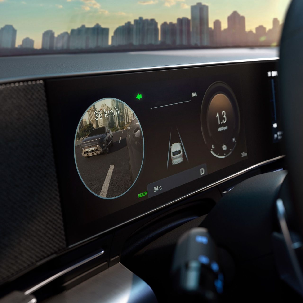 Hyundai Kona Hybrid 2026 interior painel digital câmera de mudança de faixa