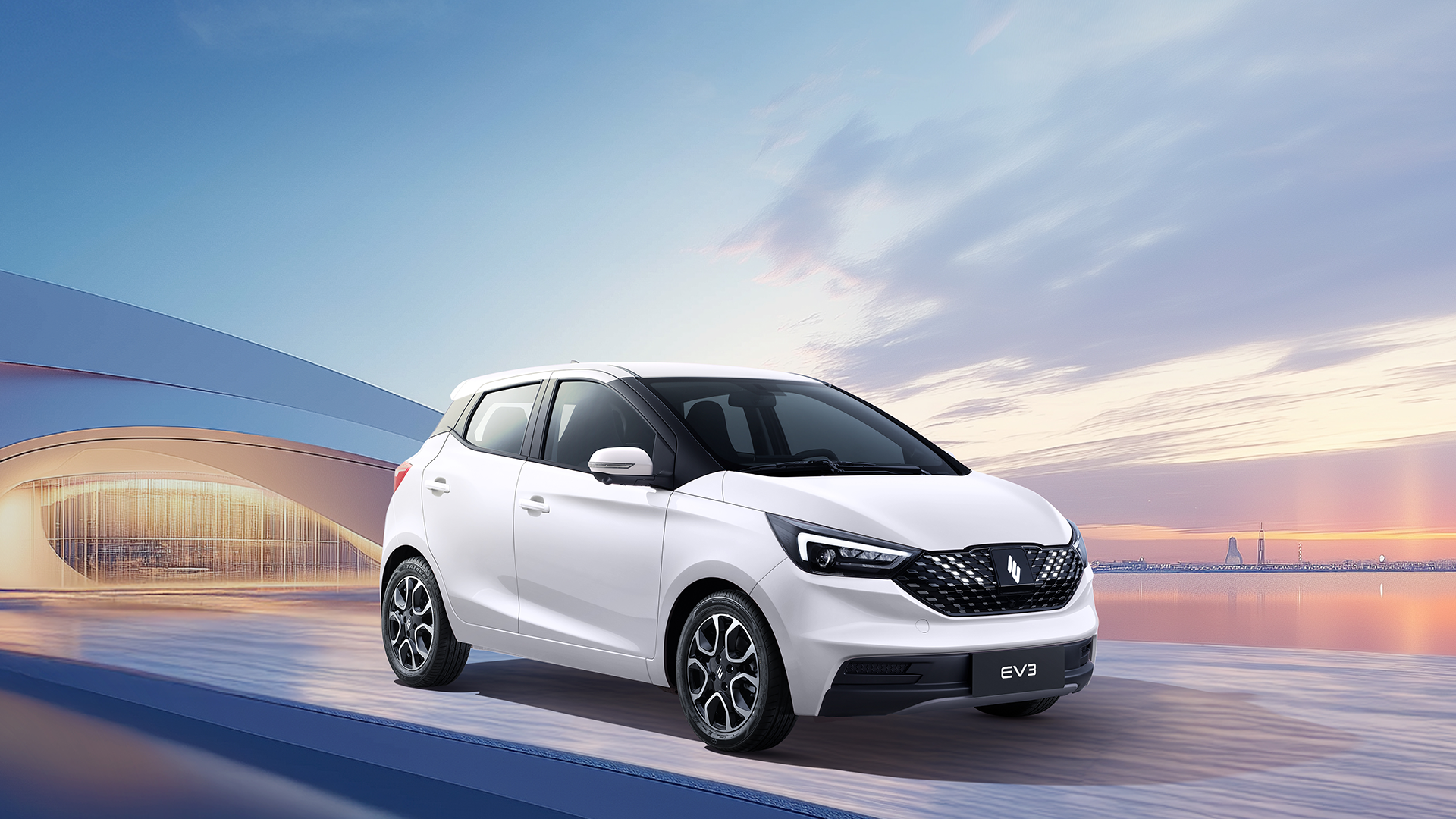 JMEV EV3 carro de autoescola elétrico com câmbio manual em branco arte