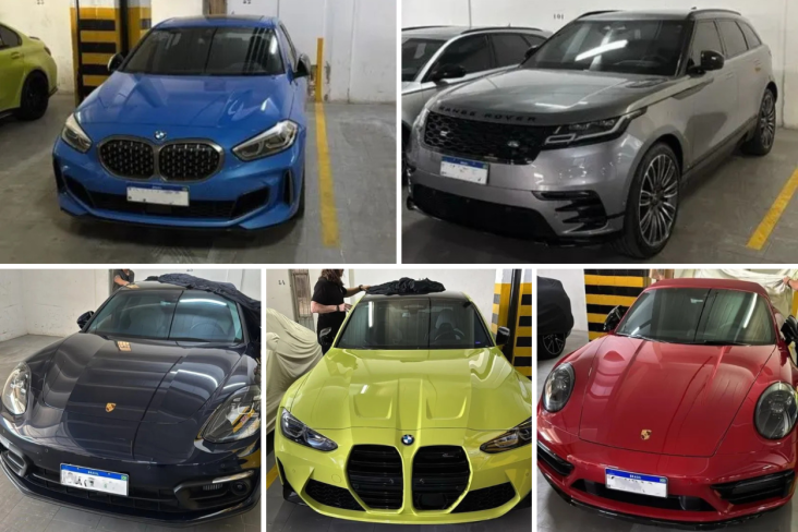 carros de luxo apreendidos carca do INSS BMW Competition BMW M135i Porsche Panamera Porsche 911 Land Rover