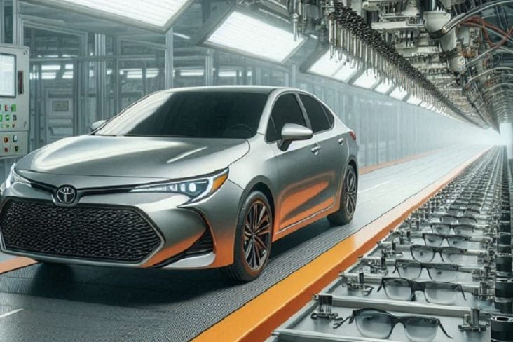 linha de producao carro e oculos toyota criada por ia