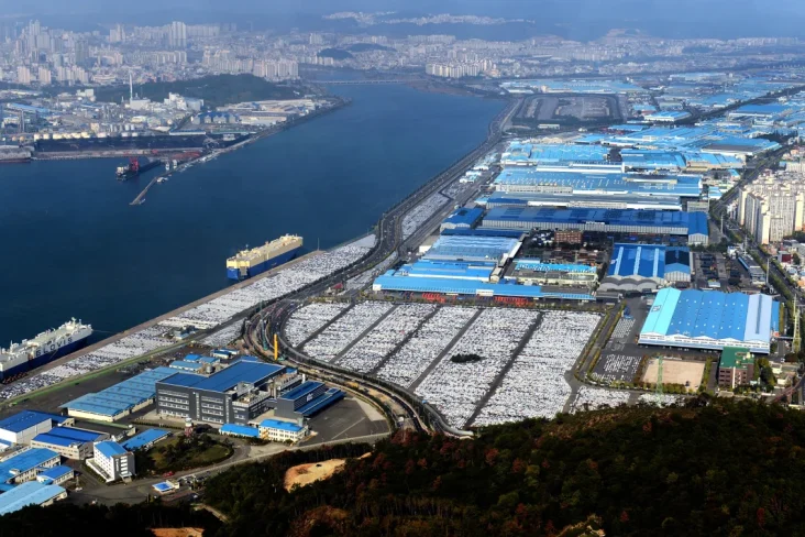 Fábrica da Hyundai em Ulsan na Coreia do Sul visão de drone