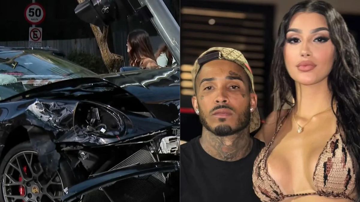 Influenciadores Bia Miranda e Gato Preto provocam acidente com Porsche 911 e deixam ferido em SP