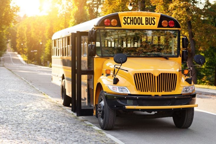 Transportation,Services,Concept ,Front,Shot,Of,Parked,Retro,Yellow,School