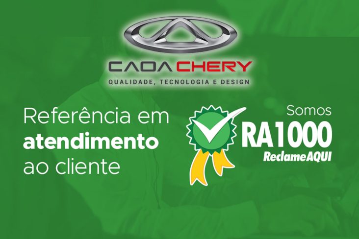 Arte do Reclame Aqui destacando o selo RA 1000, logo da Caoa Chery em destaque.