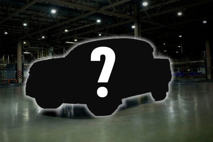 Caminhonete da Volkswagen no molde da amarok oculta misteriosa, simbolizando a nova caminhonete Therion.