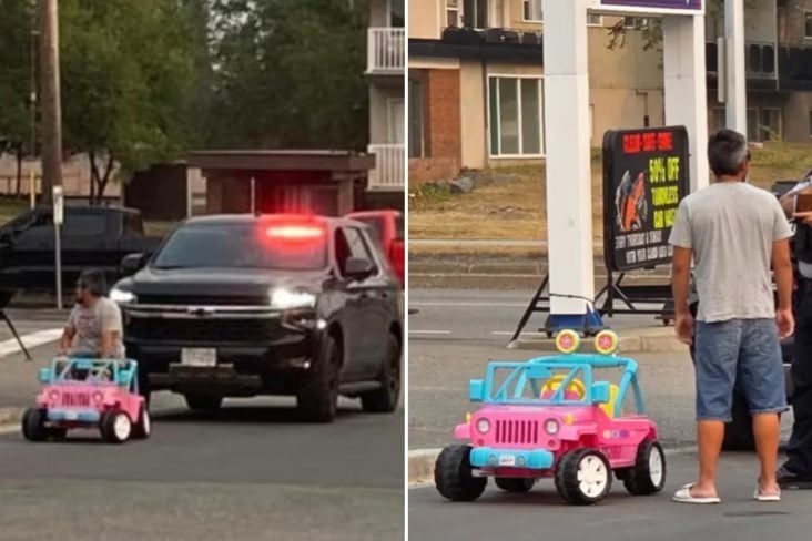 homem flagrado bebado dirigindo jeep da barbie