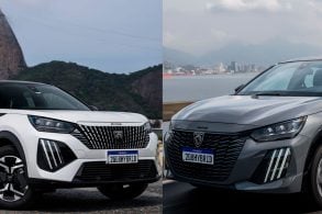 Peugeot 208 e Peugeot 2008 os dois juntos na mesma imagem.
