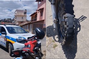 Moto apreendida pela PM na cidade Conselheiro Pena na região do cale do RIo Doce em MG