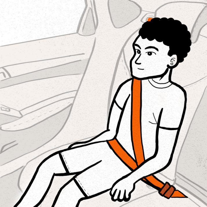 ilustração criança com cinto de segurança banco de trás contran