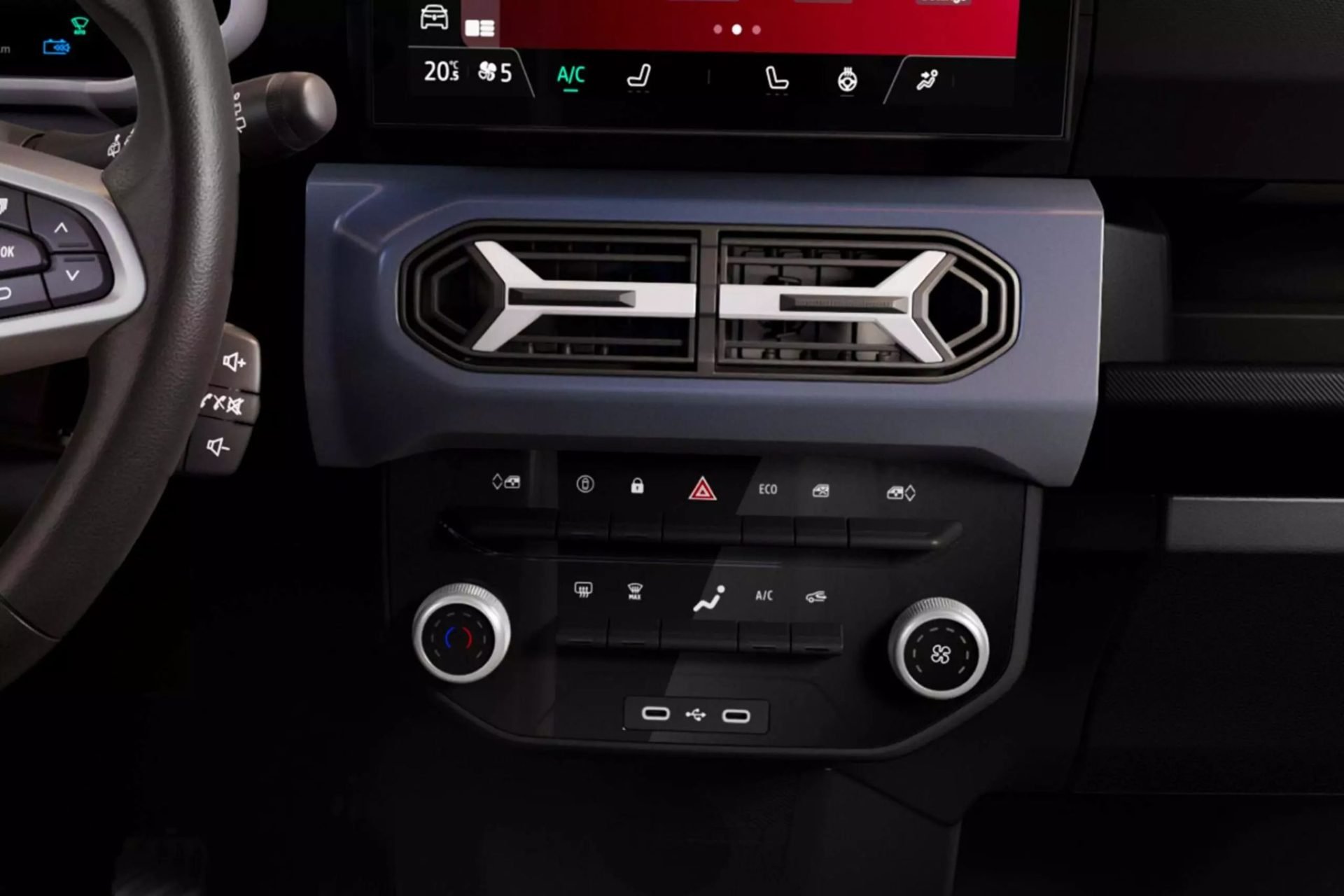 Renault Kwid E Tech Techno 2026 interior botões console