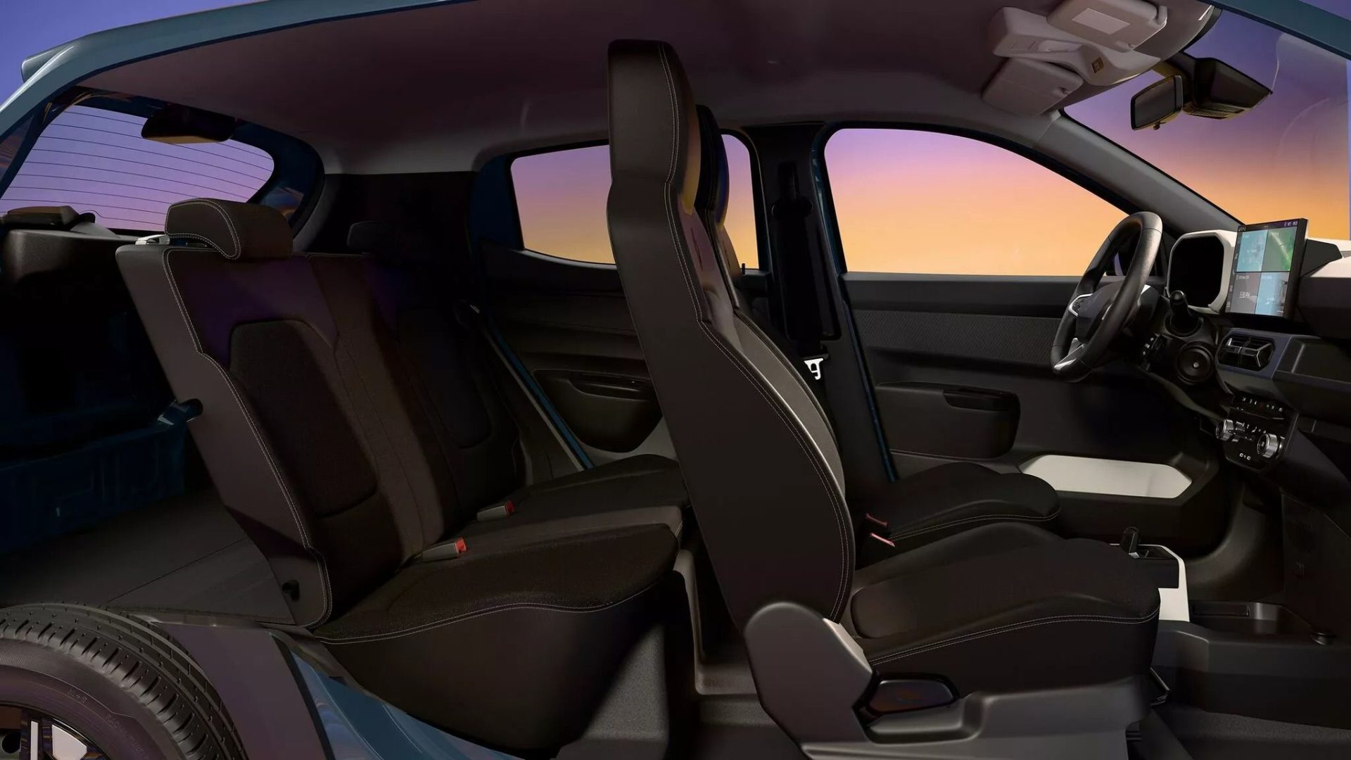 Renault Kwid E Tech Techno 2026 interior visto de lado