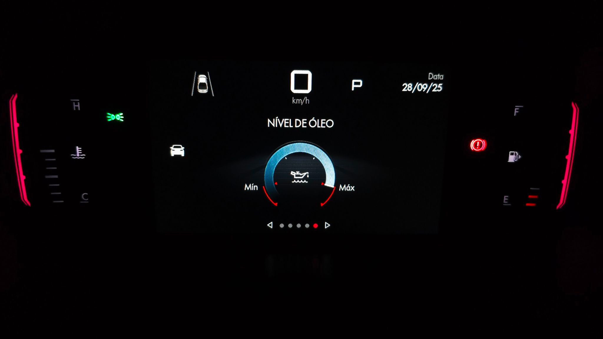 Painel digital de Fiat Toro Ranch 2026 tela medidor de nível do óleo do motor