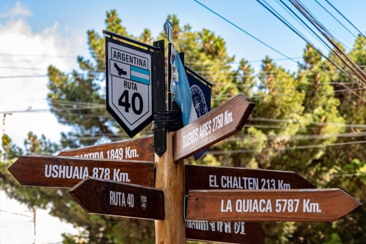 Directional,Signs,Indicating,Various,Argentine,Tourist,Destinations,With,Distances