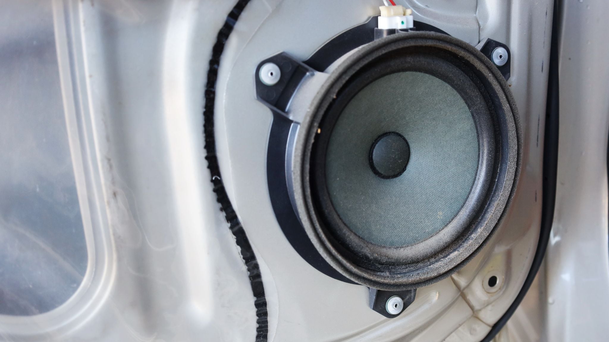 Dirty,Speakers,In,The,Car,Door ,Closeup,Of,Old,And